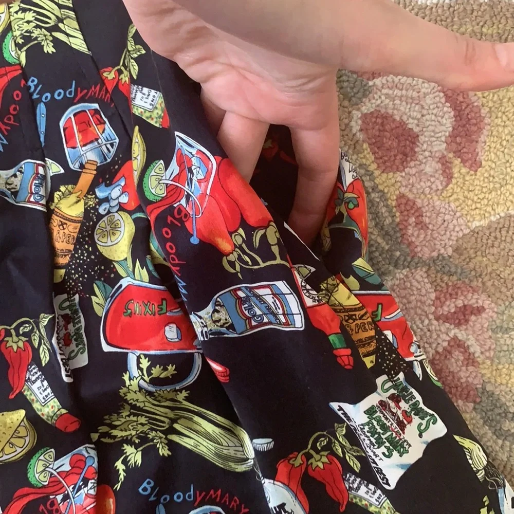 VINTAGE SILK NICOLE MILLER BLOODY MARY NOVELTY PRINT HIGH WAIST SHORTS 90s Y2K - Picture 4 of 11